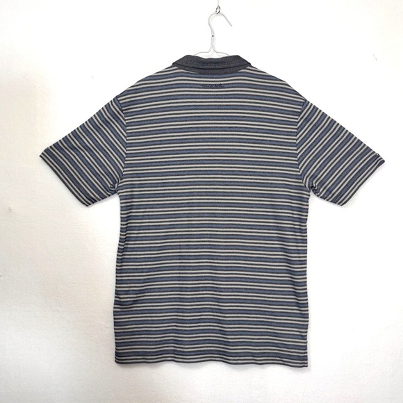 Travis Mathews Golf Polo Gray Blue Striped Men's Large Denim Collar Pima Cotton - Picture 5 of 6
